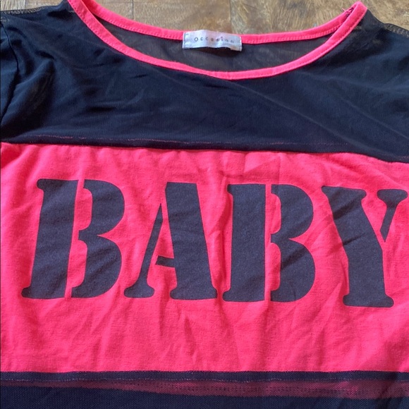 Black and Pink Bodysuit with Bold Text and Long Sleeves - Picture 5 of 12